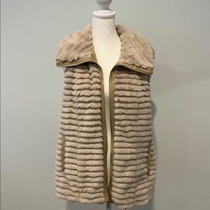 Calvin Klein Cream Faux Fur Ribbed Vest with Shawl Collar